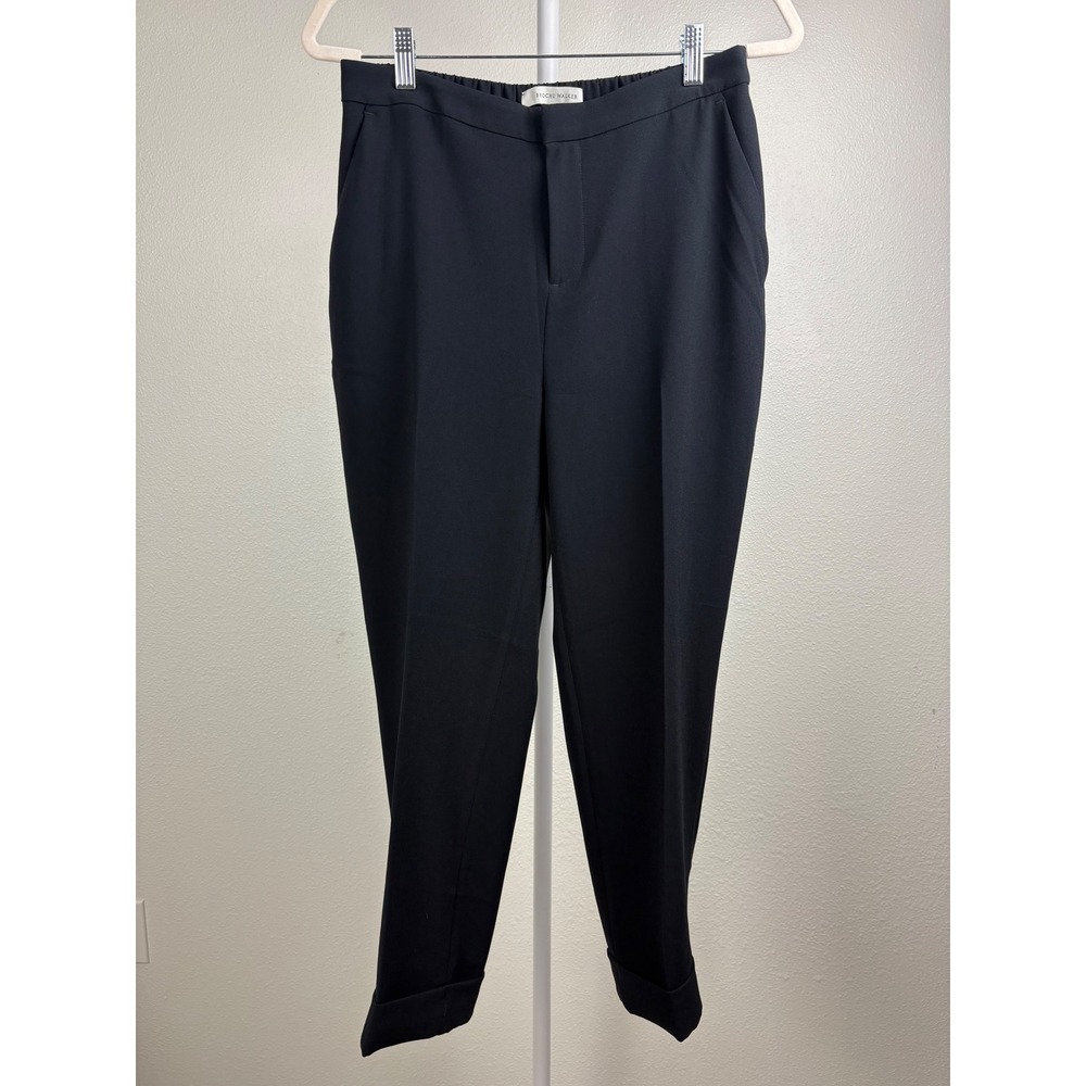Brochu Walker Black Cropped Cuffed Trousers Elastic Waist Womens Medium Luxury